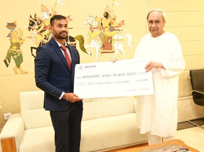 CM Felicitates Kishore Jena With Rs 50 Lakh for Javelin Feat